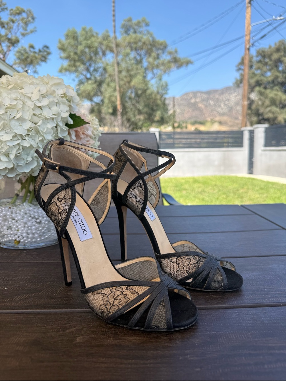 Jimmy Choo Black Lace Strappy Heels Sandals Size 40